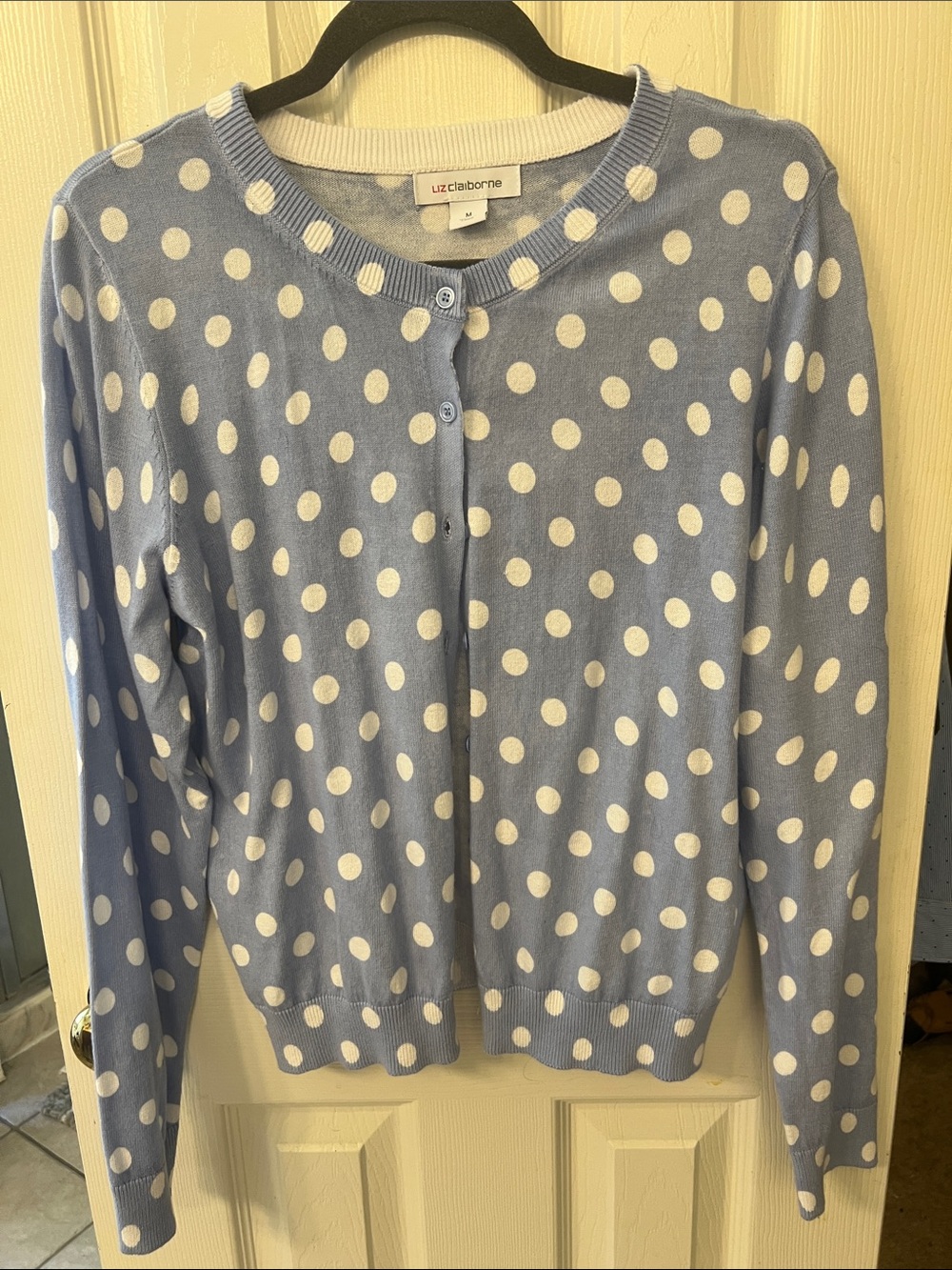 Liz Claiborne Light Blue and White Polka Dot Cardigan